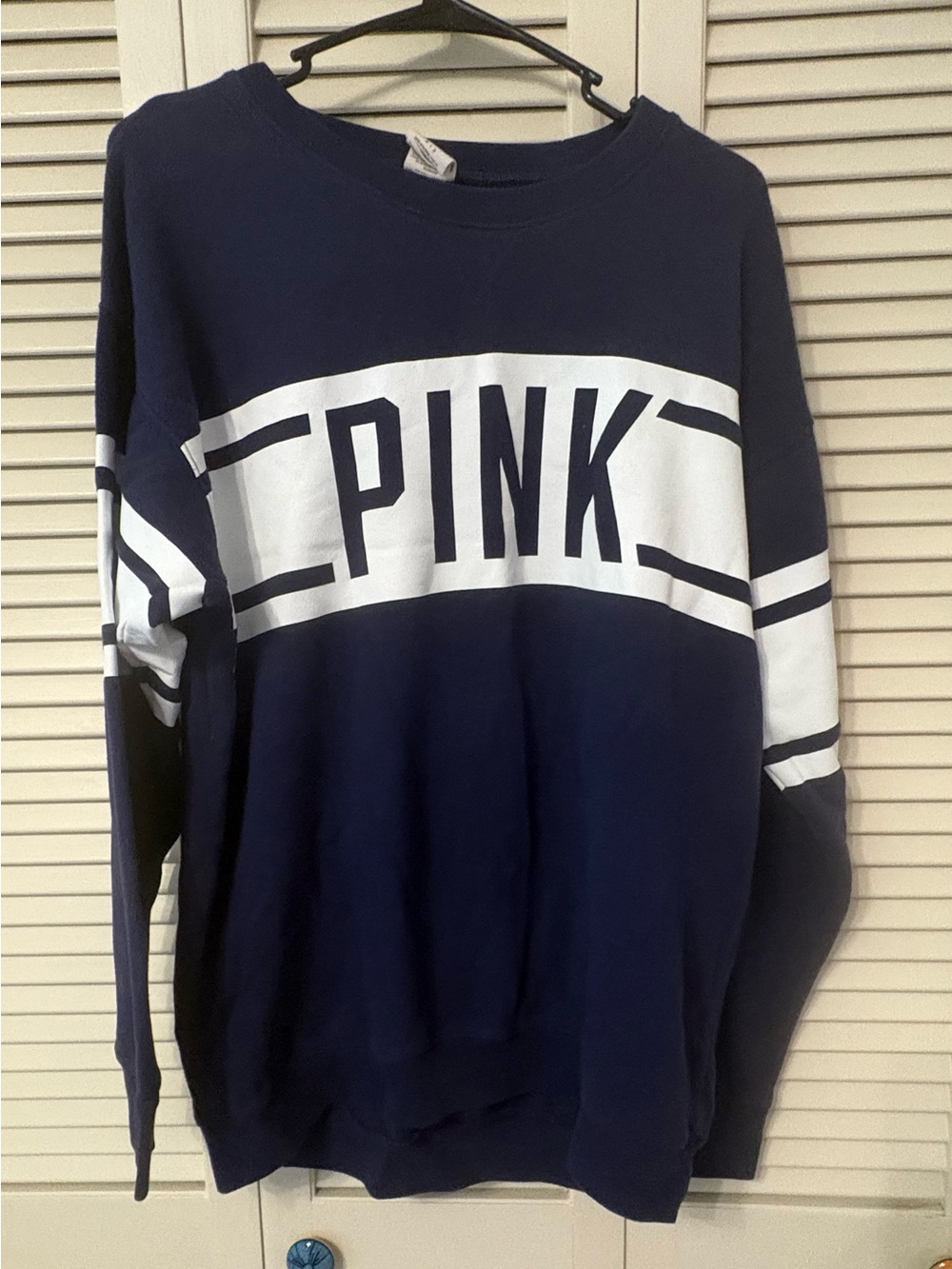 PINK Victoria's Secret Women's Oversized Navy Crewneck Sweater - Small